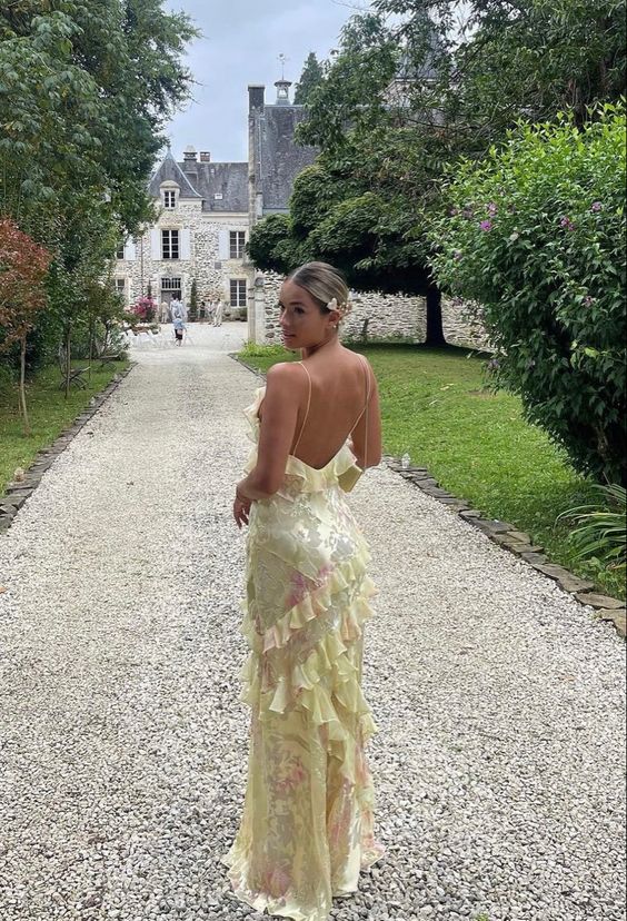 Modest Sheath Straps Chiffon Yellow Prom Dresses P994