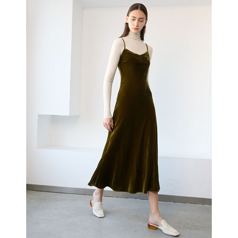 Straps Burgundy Velvet Midi Dress