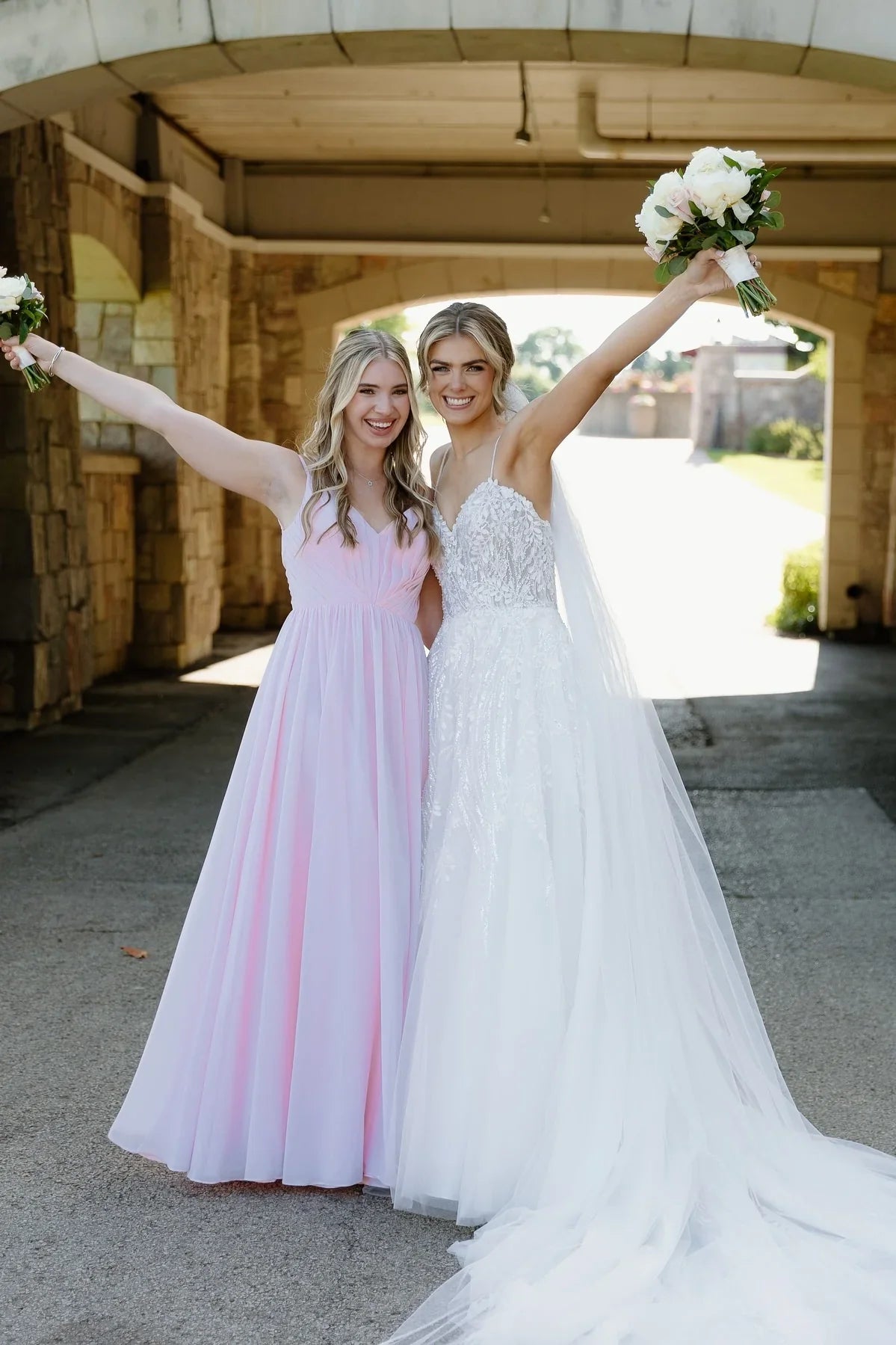 Pink A-Line V-Neck Sleeveless Chiffon A-Line Bridesmaid Dress