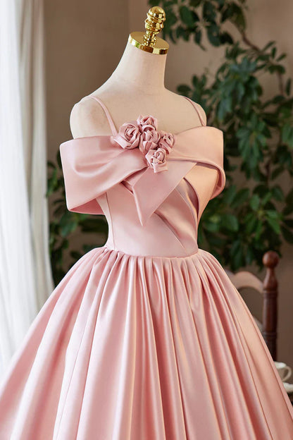 Pink Satin A-Line Empire Sleeveless Cute Homecoming Dress