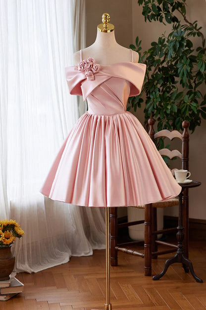 Pink Satin A-Line Empire Sleeveless Cute Homecoming Dress