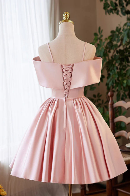 Pink Satin A-Line Empire Sleeveless Cute Homecoming Dress