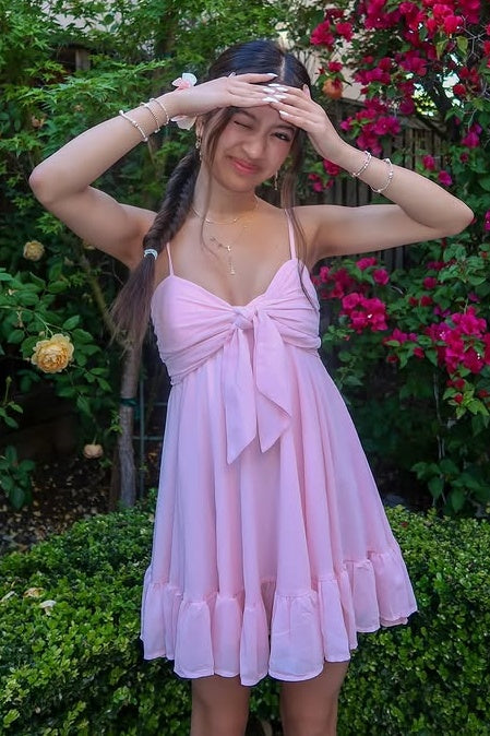 Pink Spaghetti Straps Chiffon A-Line Empire Mini Homecoming Dress