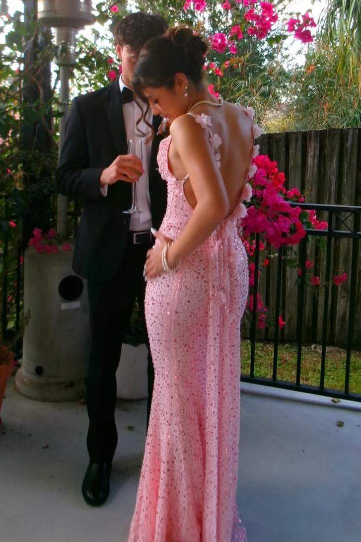 Sparkly Sequin Mermaid Open Back Sleeveless Party Prom Dress