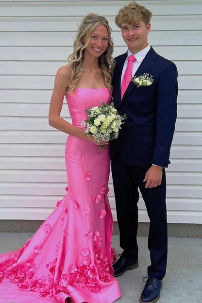 Elegant Strapless Long Mermaid Prom Dress with 3D Floral