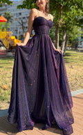 Sparkly Tulle Overlay Spaghetti Strap A Line Corset Prom Dress