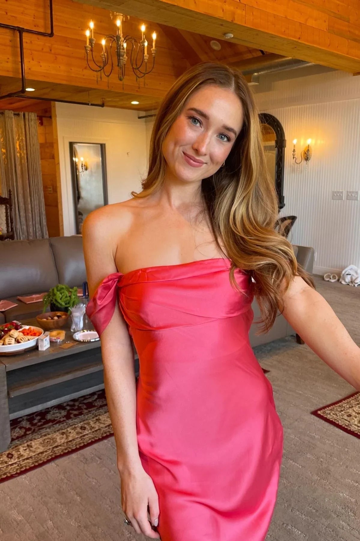 Pretty Off-Shoulder Sleeveless Satin Fitted Party Prom Dress