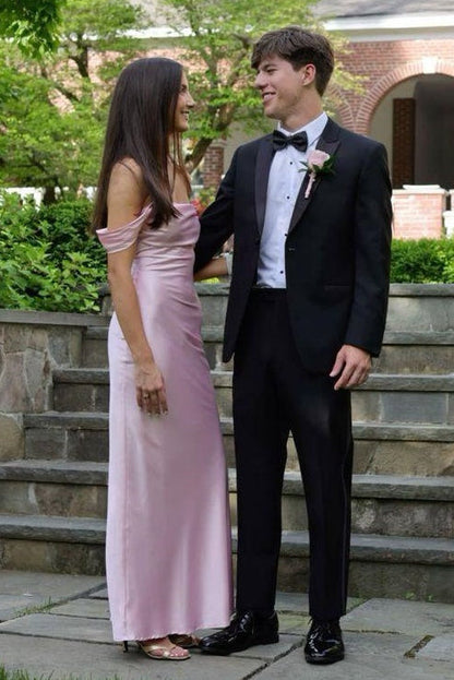 Pretty Off-Shoulder Sleeveless Satin Fitted Party Prom Dress