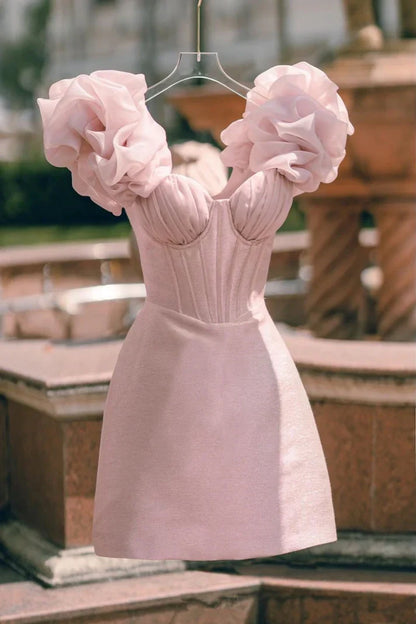 A-Line Empire Sweetheart Ruffle Straps Mini Homecoming Dress
