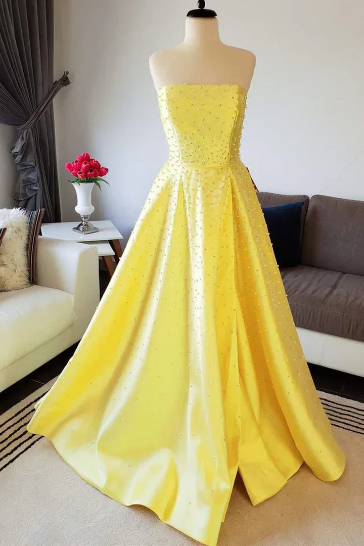 Blue fashion elegant exquisite pearl beading long satin ball gown evening dress gh3308