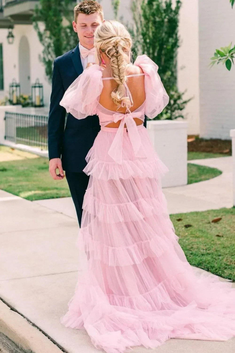 Puff Sleeves A-Line Empire Tulle Party Prom Dress
