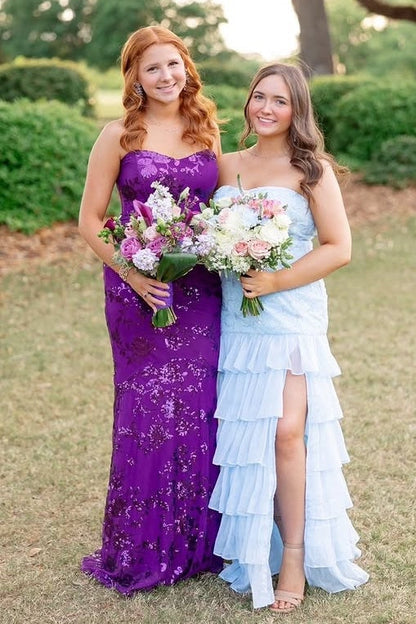 Purple Sweetheart Sleeveless Mermaid Lace Appliques Party Prom Dress