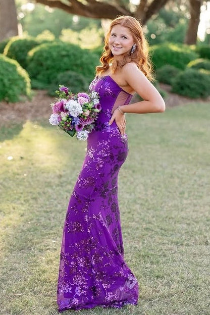 Purple Sweetheart Sleeveless Mermaid Lace Appliques Party Prom Dress