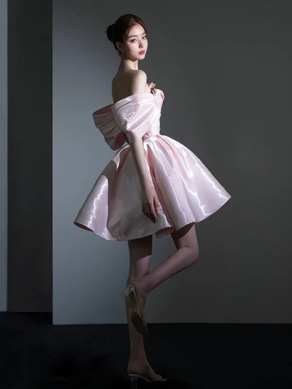 Cute Pink Off-the-shoulder Short A-Line Party Dress Cocktail Dress Homecoming Dress TP4432
