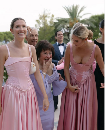 Pink Retro Elegant A-line Spaghetti Strap Satin Long Evening Dress Birthday Party Dress Bridesmaid Dress gh3143