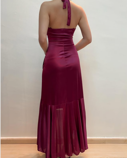 Purple Fashion Elegant Fairy Exquisite Beaded Suspender Long Satin Ruffle Ball Gown Evening Dress Birthday Party Dress Prom Dress gh3759