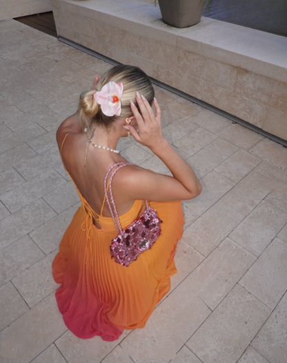 Orange and yellow fashion gradient long chiffon ball gown evening dress travel holiday beach party dress gh4825