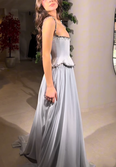 girlhomeshops-Gray elegant exquisite beaded retro elegant long prom dress bridesmaid dress gh5759