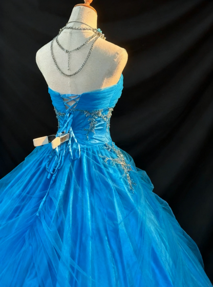 girlhomeshops-Blue Strapless Long Organza Gown  gh5823