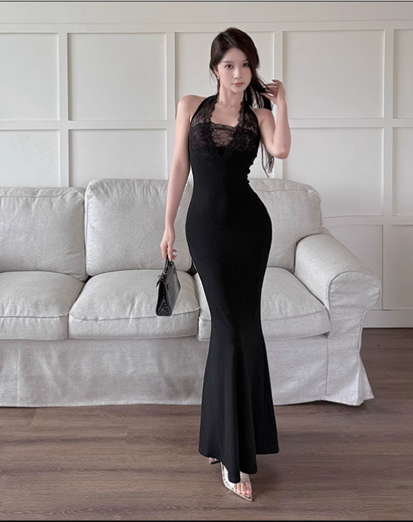 New Simple Red Halter Dress Elegant Party Evening Dress TP2874
