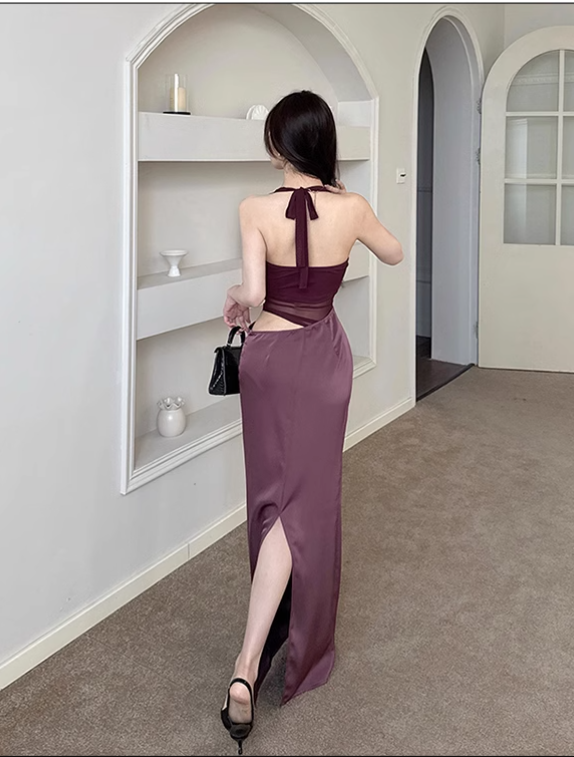 New Chic Holiday Style Mesh Patchwork Halter Slim Dress TP2875