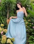 New ashion Light Blue Sleeved Backless Beach Halter Dress TP2974