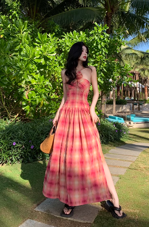 New Fashion Design Beach Casual Split Spaghetti Strap Dress TP3008