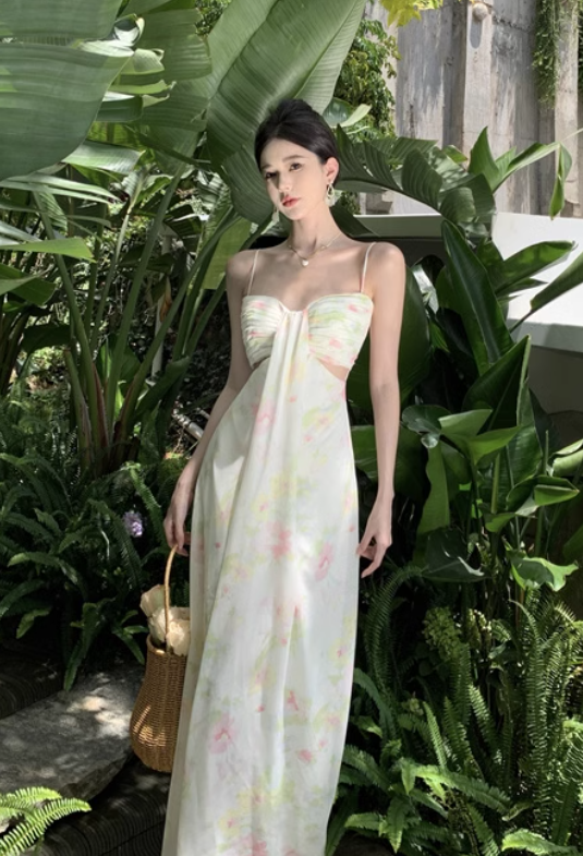 New Fashion Sexy Floral Design A-Line Beach Holiday Spaghetti Strap Dress TP3027