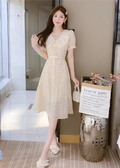 New Simple Short Sleeves Floral Design A-Line Dress TP3040