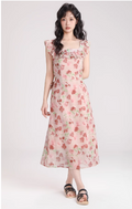 New Simple Fashion Short Puffy Sleeves Floral Design A-Line Dress TP3042