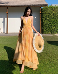 New Fashion Women Yellow Floral Design A-Line Halter Dress TP3080