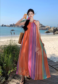Simple Colorful  Striped Design Beach Holiday A-Line Halter Dress TP3090