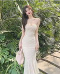 Simple Fashion White Design A-Line Strapless Mermaid Dress TP3139