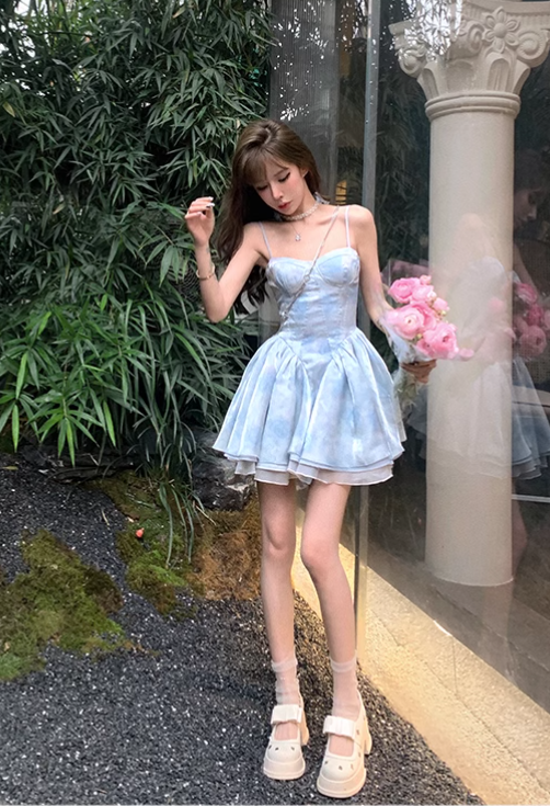 New Fashion Floral Design A-line Sleeveless Spaghetti Strap Puffy Dress TP3294