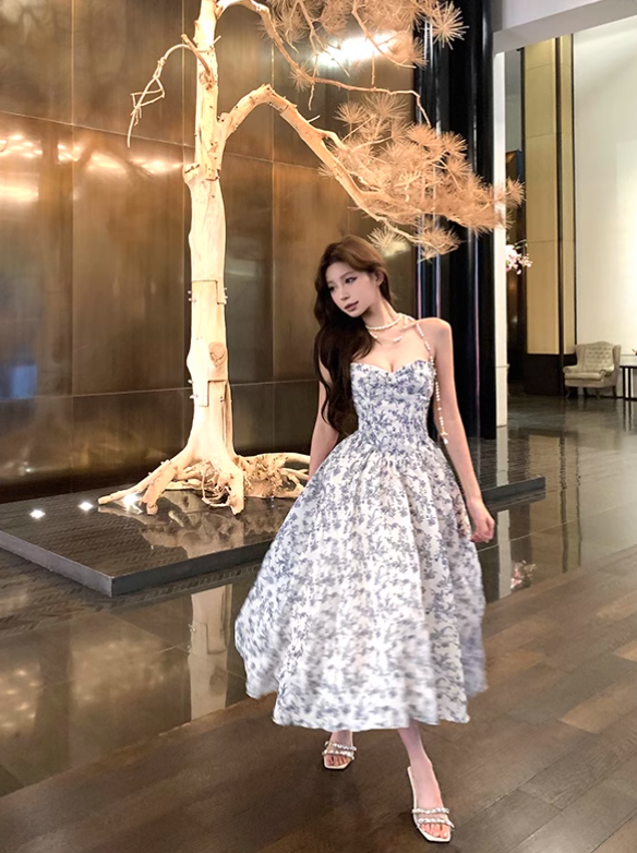 New Fashion Floral Design Long A-line Strapless Dress TP3313
