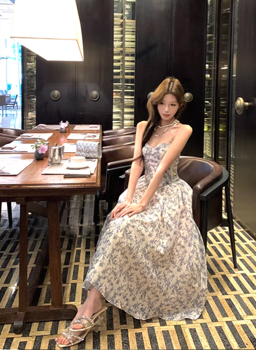 New Fashion Floral Design Long A-line Strapless Dress TP3313