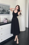 Simple Fashion Black Sleeveless Waist-cinching Design A-line Vest Dress TP3380