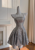 Fashion Silvery Spaghetti Strap A-line Sequin Party Dresses Homecoming Dresses, TP3788