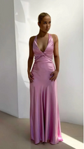 Elegant Satin Prom Dress Sheath Evening Gown Long Party Dress High Slit Formal Dress TP4747