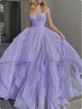 Vintage Lilac Glittering Tiered Spaghetti Strap Sweet 16 Quinceanera A-Line Floor-length Prom Dress Birthday Dress Evening Dress Ball Gown TP4769