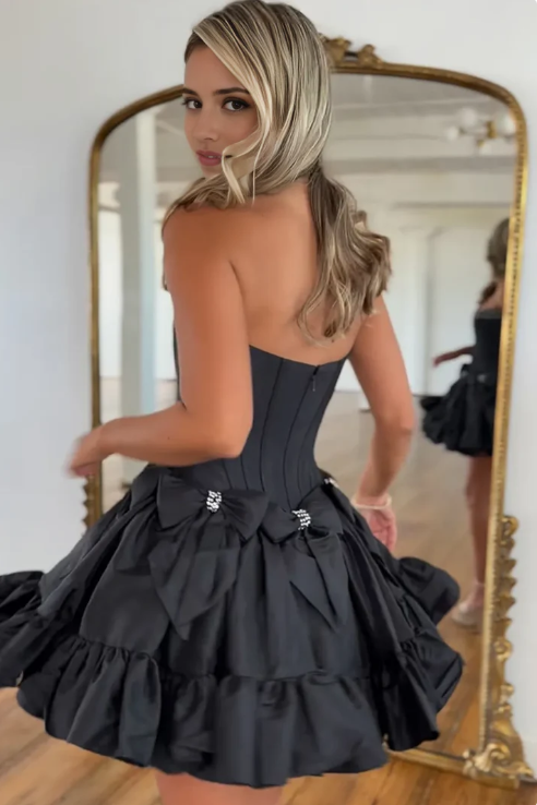 Vintage Beaded A-Line Homecoming Dress Strapless Party Dress Short Cocktail Dress TP4765
