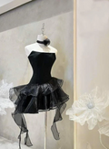 Vintage Black Strapless Homecoming Dress A-Line Party Dress Short Cocktail Dress TP4802