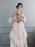 Elegant Ivory Lace Off-the-shoulder A-Line Tiered Wedding Dress TP4817