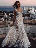 Elegant White Applique Straps Mermaid Long Wedding Dress TP4819