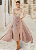 Elegant A-Line Scoop Neck Mother of Bride Dress Ruffled Ruching Evening Gown Satin Ankle Length Formal Dress TP4884