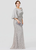 Elegant Lace Half Sleeve Cowl Neck Mother of Bride Dress Sheath Evening Gown Long Formal Dress TP4888