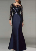 Elegant Navy Blue Mermaid Sequin Mother of Bride Dress Jewel Neck Evening Gown Long Formal Dress TP4879