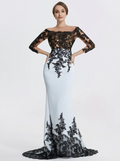 Elegant Applique Mermaid Mother of Bride Dress Jewel Neck Evening Gown Long Formal Dress TP4880