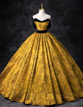 Vintage Royal Yellow Satin Embroidery Sweet 16 Quinceanera A-Line Evening Dress Long Ball Gown TP5005