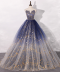 Vintage Gradient Navy Blue Tulle Sweet 16 Quinceanera A-Line Strapless Evening Dress Long Ball Gown TP5010